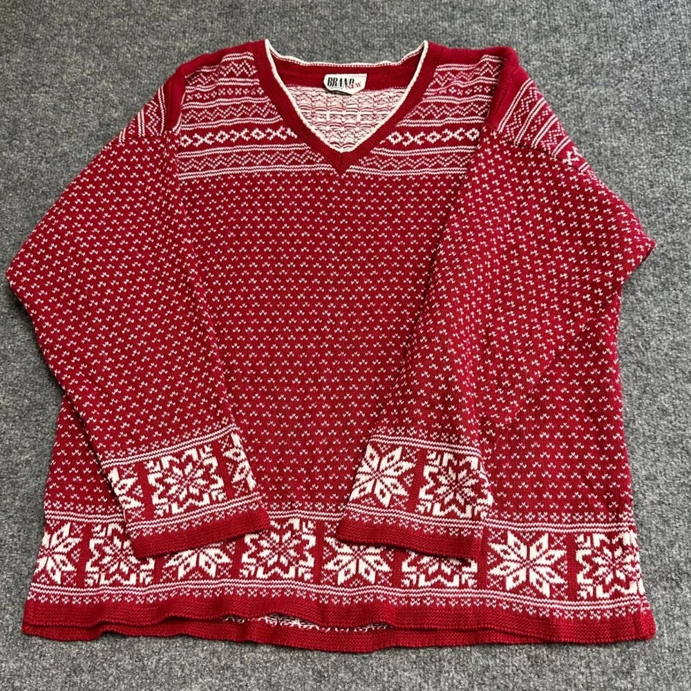 Brand New Sweater Womens Size 1X Red White Fair Isle Snowflake USA V-Neck Knit
